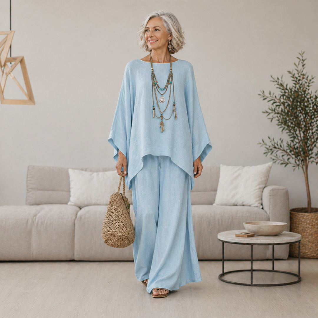 Annisette - Coordinato due pezzi con pantaloni a gamba ampia effetto soft touch