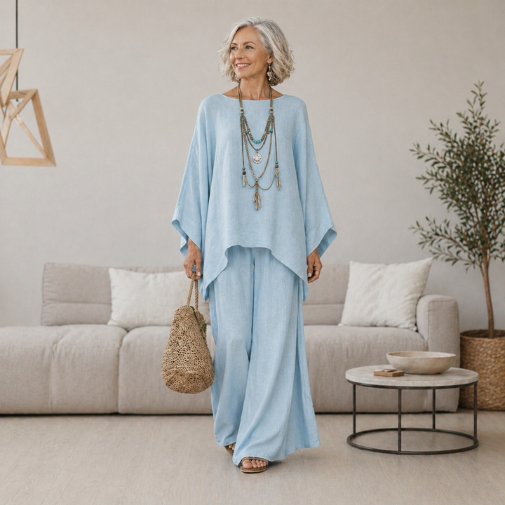 Annisette - Coordinato due pezzi con pantaloni a gamba ampia effetto soft touch
