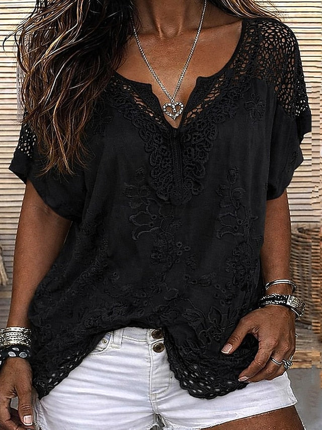 Ember - Blusa in pizzo ricamato con scollo a V