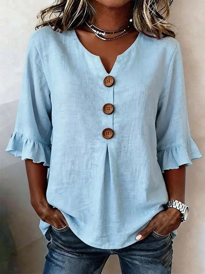 Jessara - Blusa in lino con maniche a volant