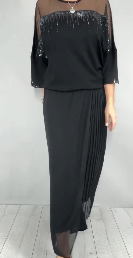 Caia - Coordinato due pezzi con pantaloni plissé decorati