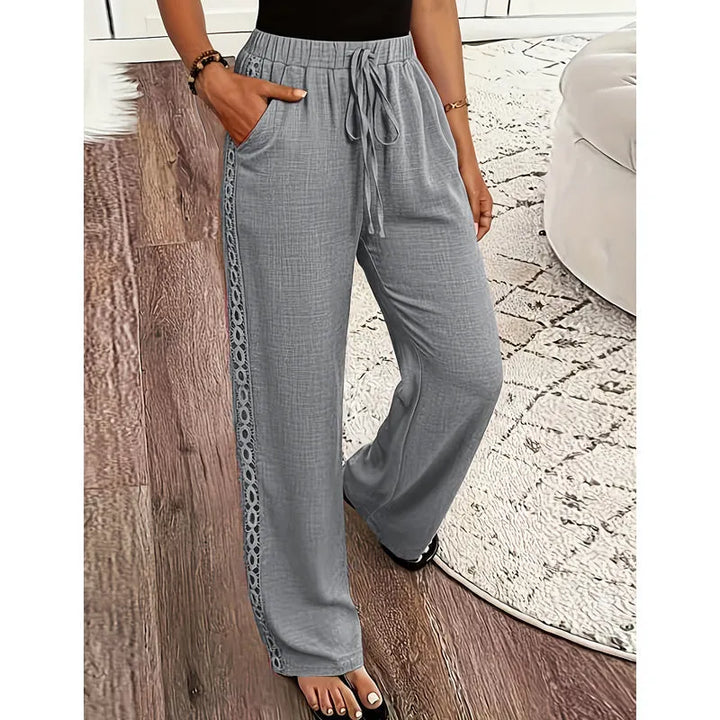 Estrelle - Pantaloni da casa con bordo in pizzo e coulisse in vita