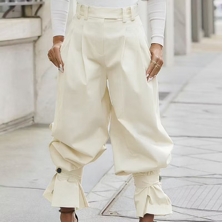 Dianella - Pantaloni a vita alta a righe con volant