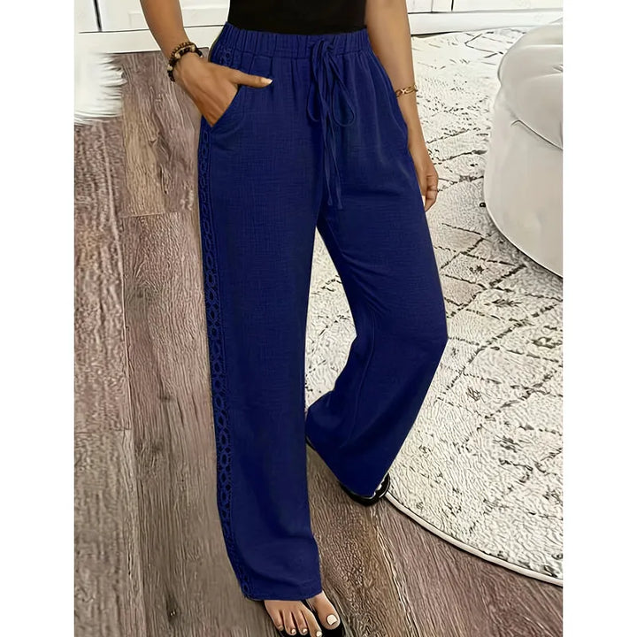 Estrelle - Pantaloni da casa con bordo in pizzo e coulisse in vita