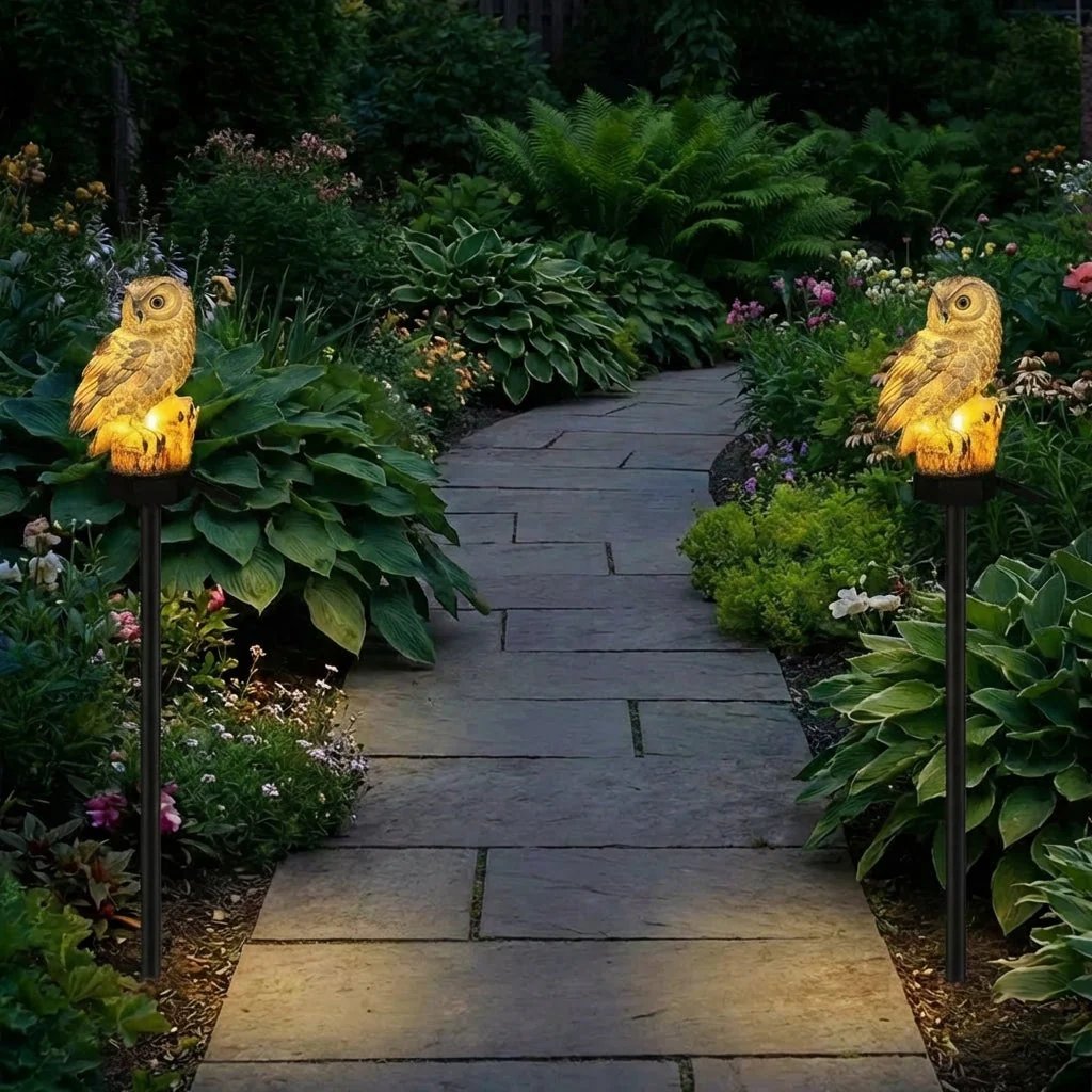 Amora - Lampada da giardino decorativa a forma di gufo