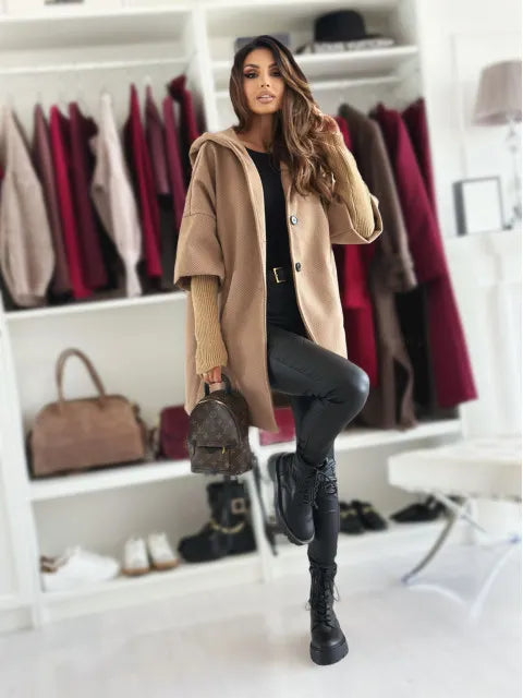Esteliane - Cardigan con cappuccio a maniche ampie