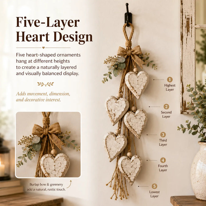 Alinora - Decorazione da parete con frange a cuore effetto invecchiato