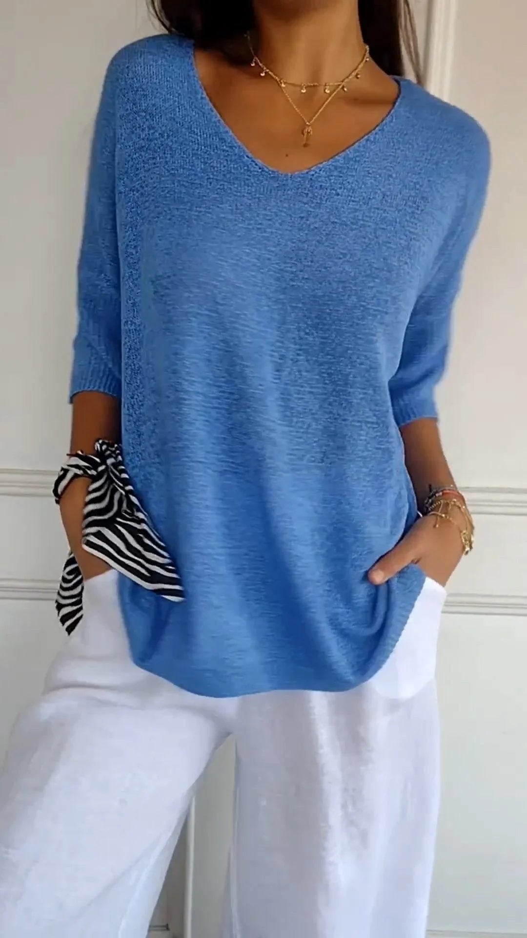 Urina - Top con scollo a V effetto soft touch