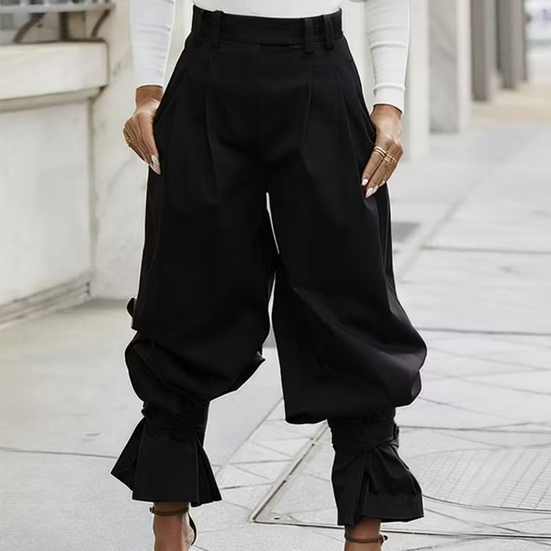 Dianella - Pantaloni a vita alta a righe con volant