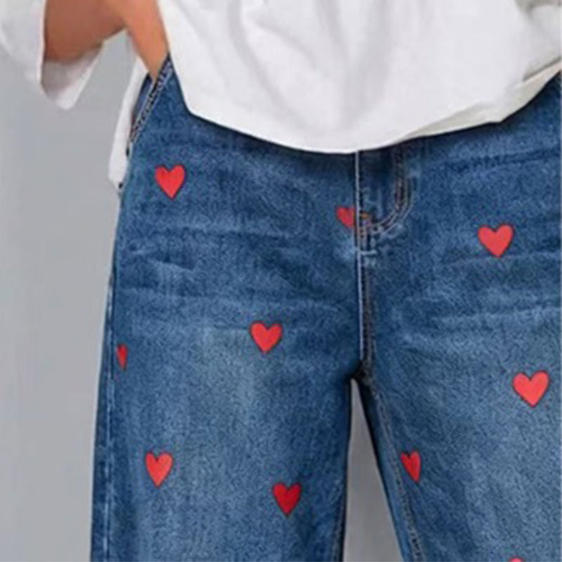 Arabella - Jeans a gamba a botte con stampa a cuori