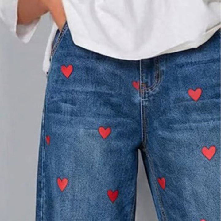 Arabella - Jeans a gamba a botte con stampa a cuori