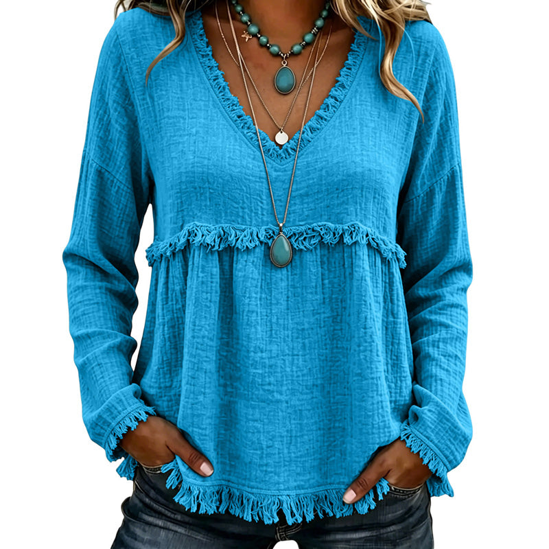Ariselle - Blusa con frange a V
