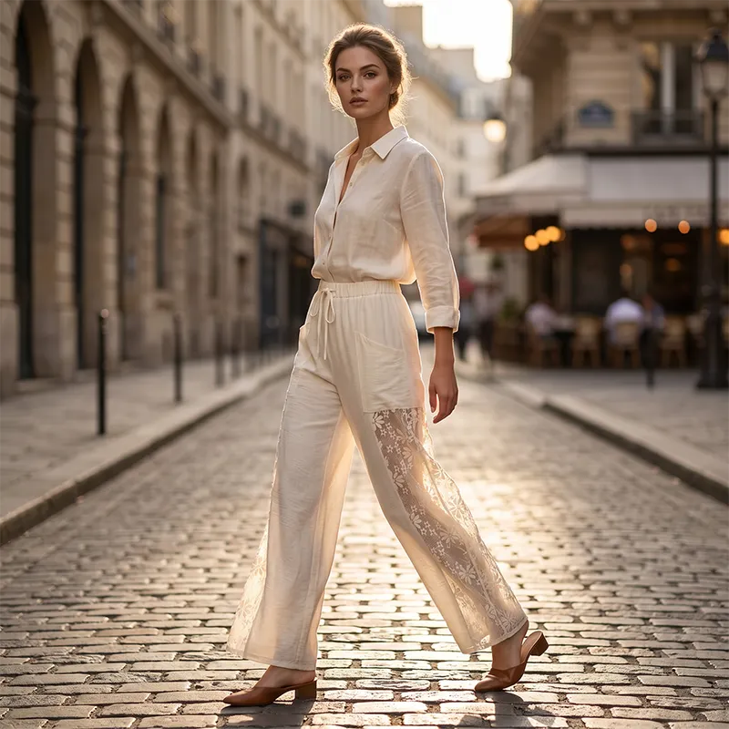 Carlotta - Pantaloni leggeri in pizzo