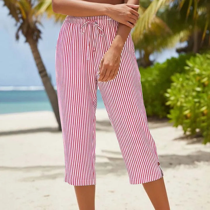 Roselina - Pantaloni capri a righe con coulisse