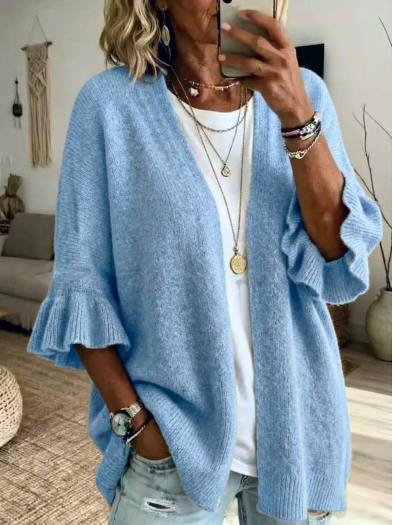 Acelynn - Cardigan con maniche a volant dal tocco morbido