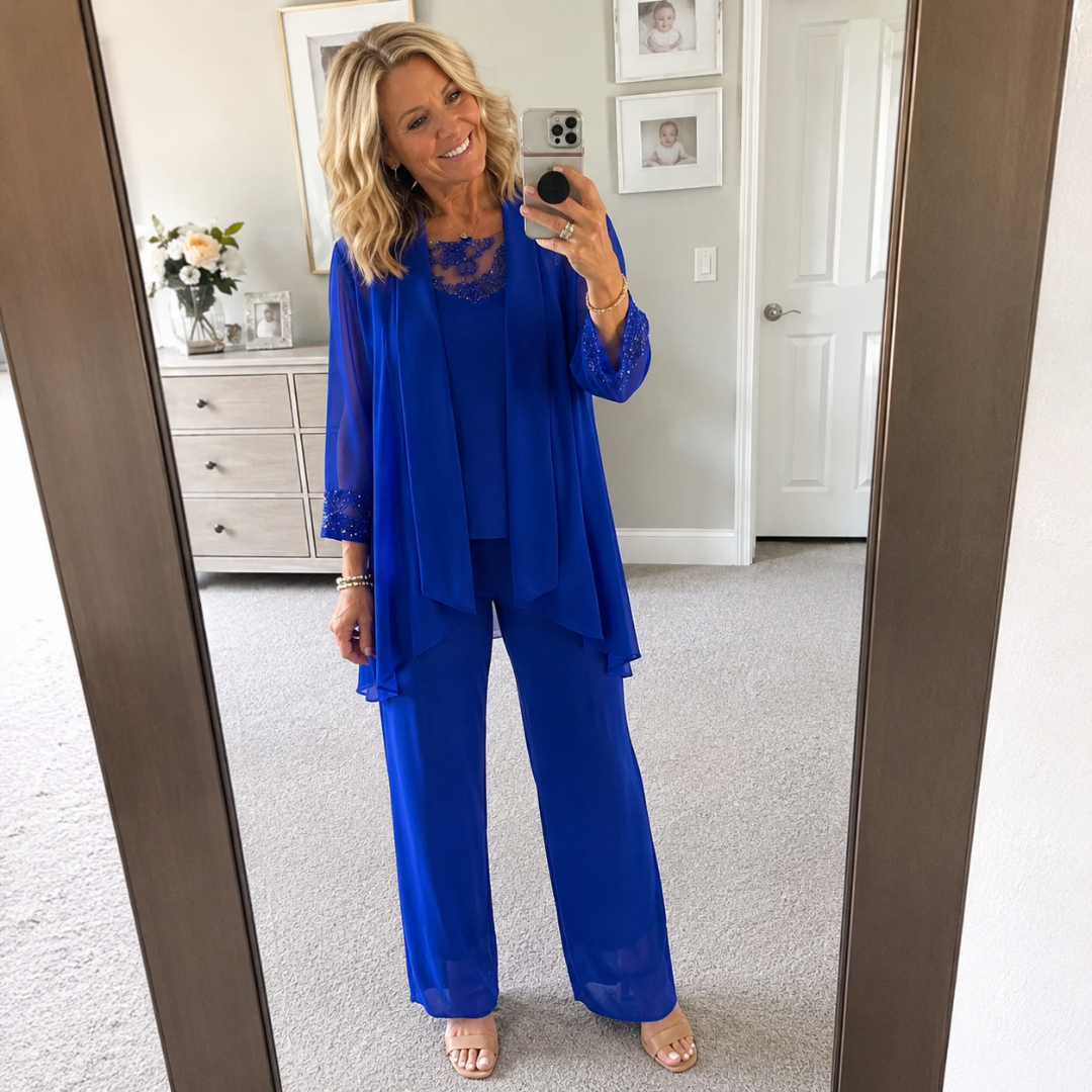 Aeliana - Completo elegante tre pezzi con blazer e pantaloni a gamba larga