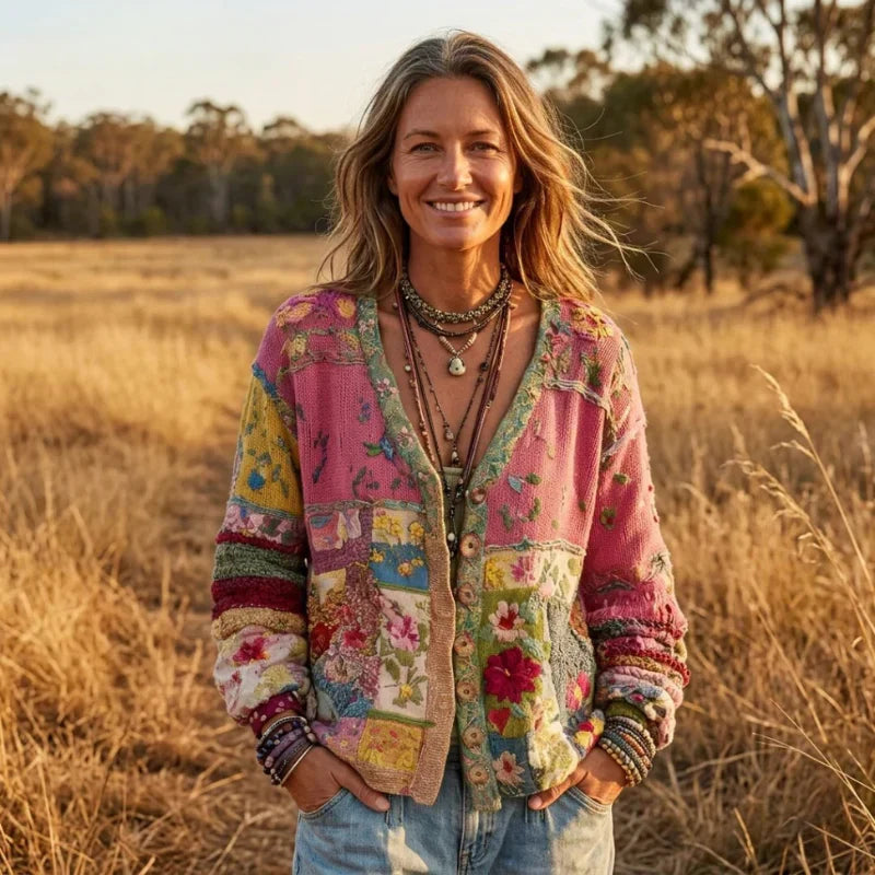 Celestara - Cardigan effetto patchwork morbido al tatto