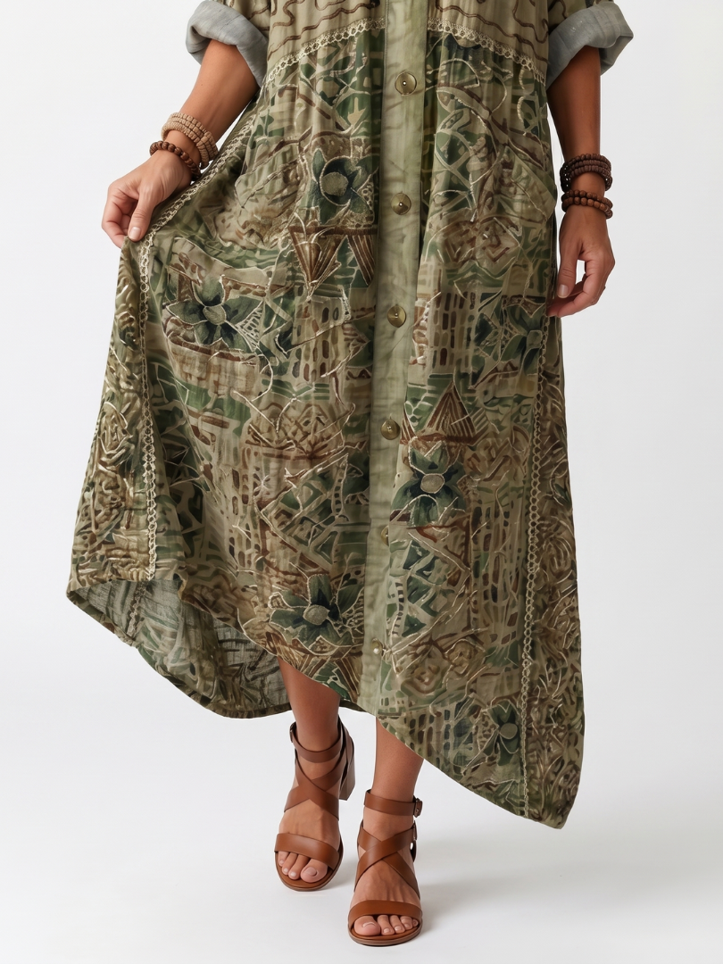 Roselisse - Abito midi leggero con bottoni frontali