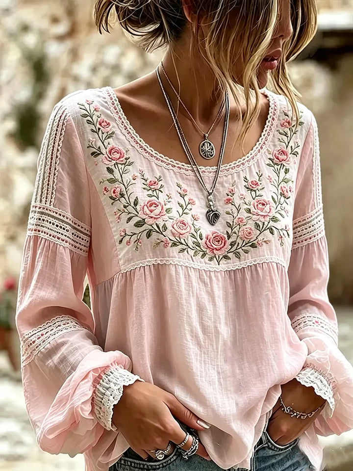 Tressalia - Blusa ricamata in lino