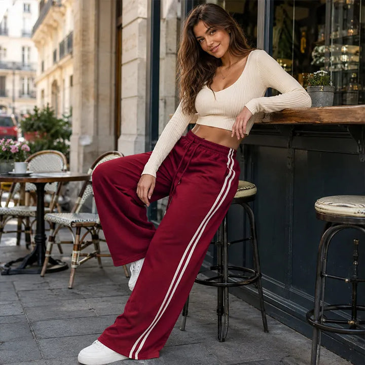 Adorielle - Pantaloni a gamba larga con bande laterali