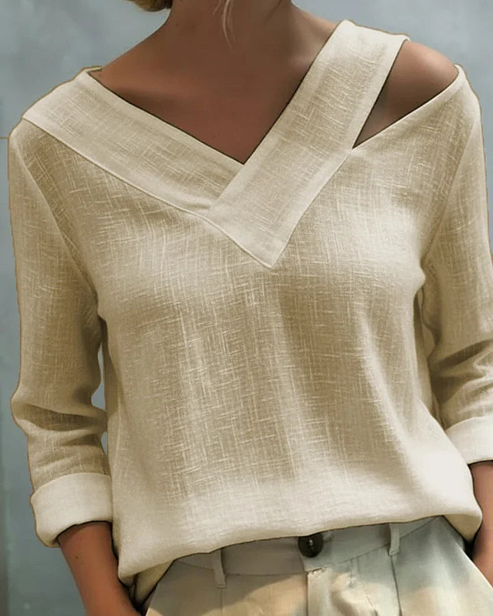 Calira - Top a spalle scoperte con scollo a V e tocco morbido