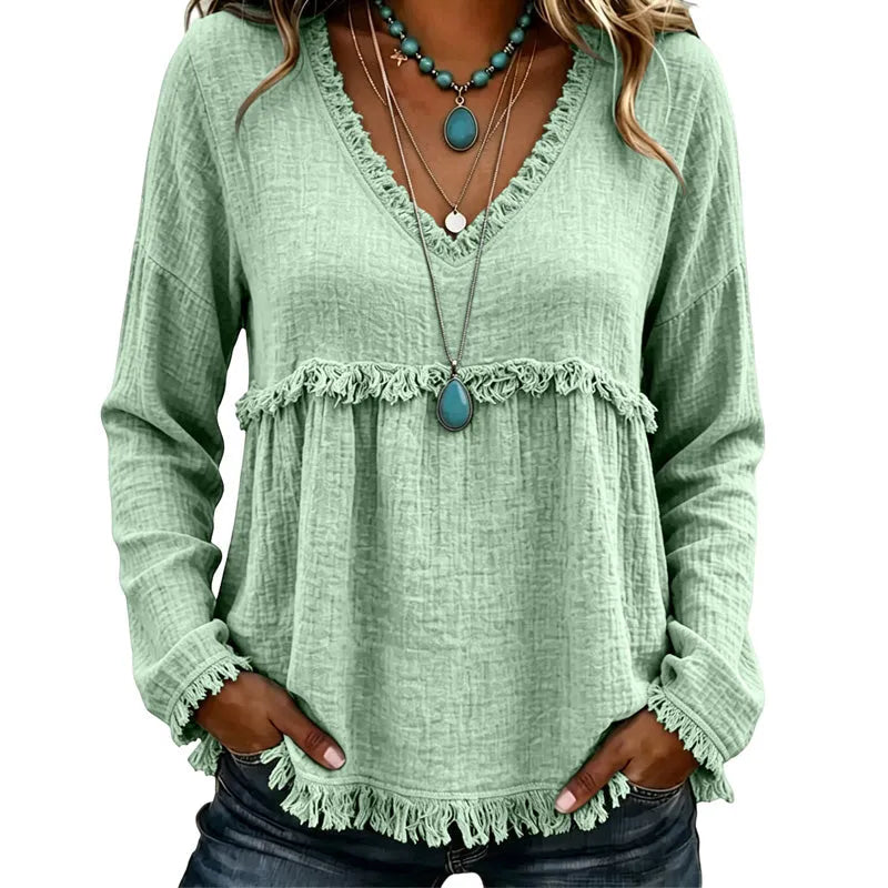 Ariselle - Blusa con frange a V