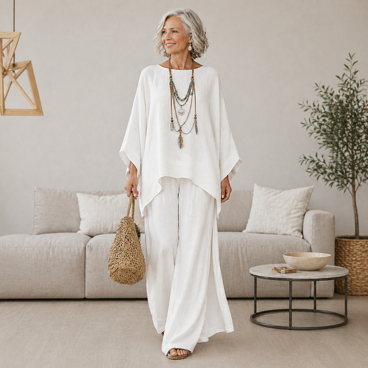 Annisette - Coordinato due pezzi con pantaloni a gamba ampia effetto soft touch