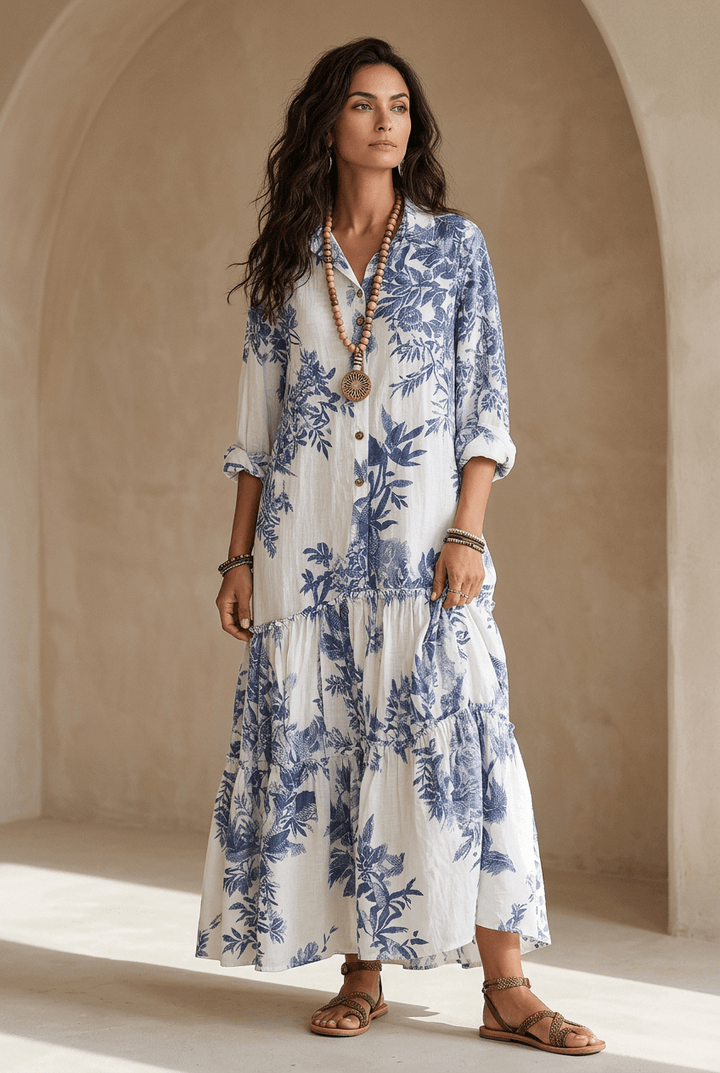 Thealise - Abito lungo leggero a fiori con bottoni