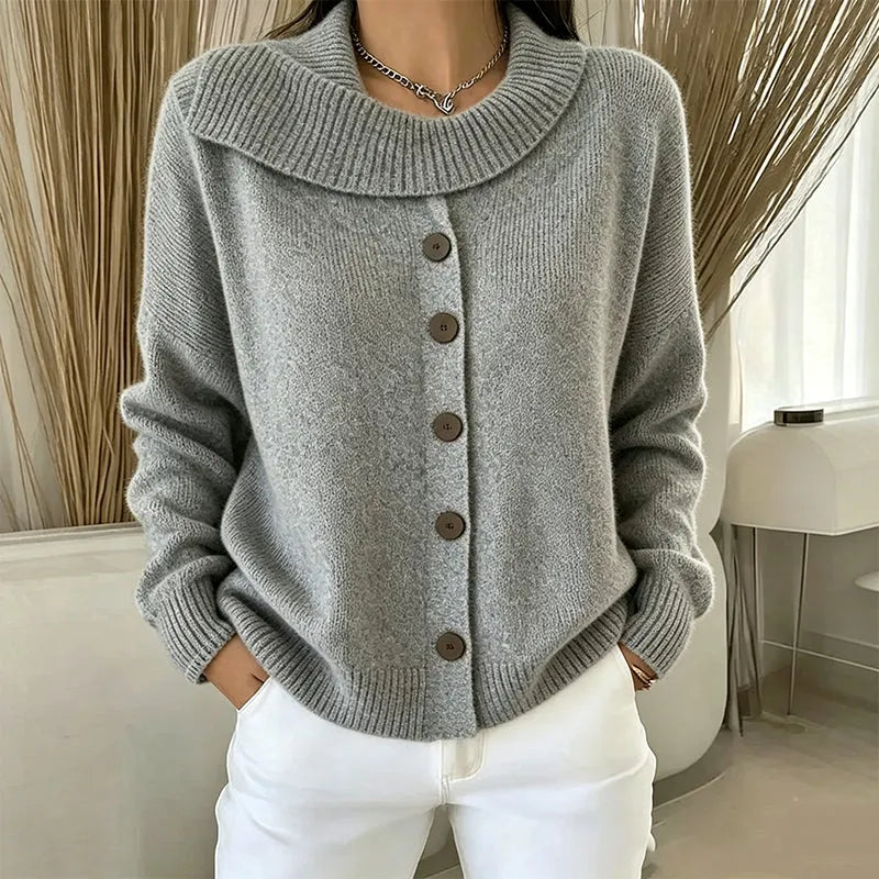 Elowette - Cardigan in maglia con scollo ampio e bottoni