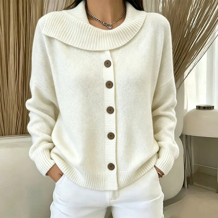 Elowette - Cardigan in maglia con scollo ampio e bottoni
