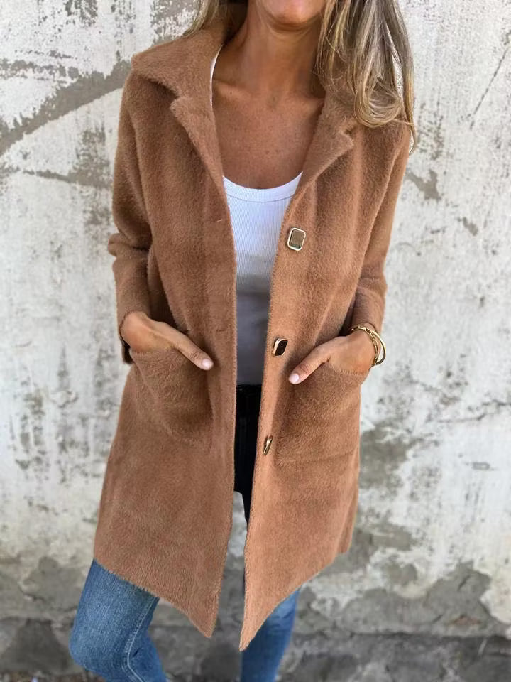 Fia - Cappotto lungo con bottone frontale effetto Soft Touch