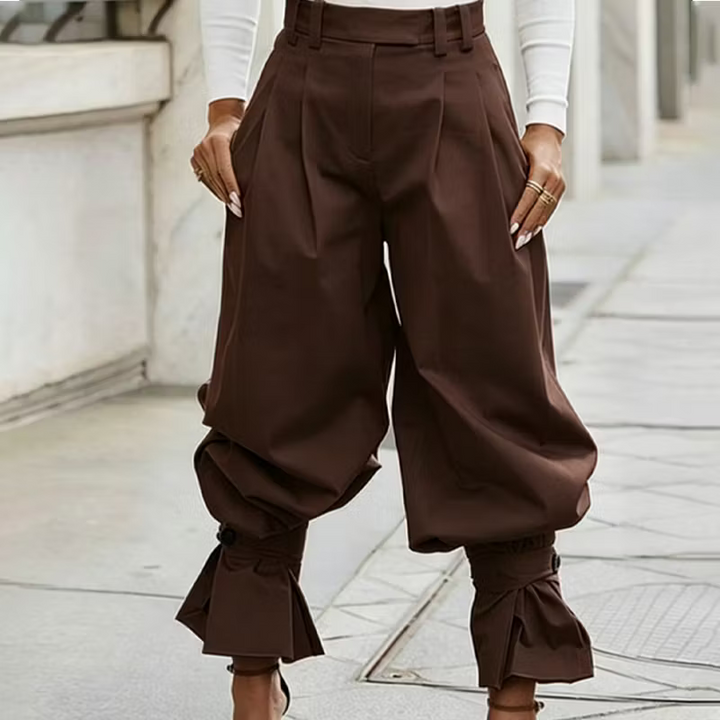 Dianella - Pantaloni a vita alta a righe con volant