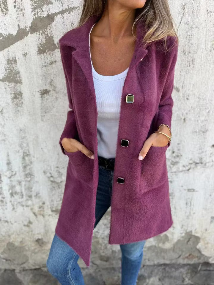 Fia - Cappotto lungo con bottone frontale effetto Soft Touch