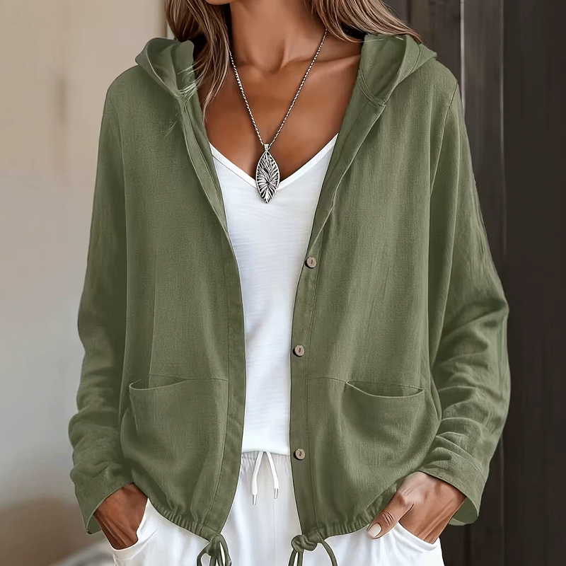 Anavella - Giacca con cappuccio e bottoni, vestibilità rilassata