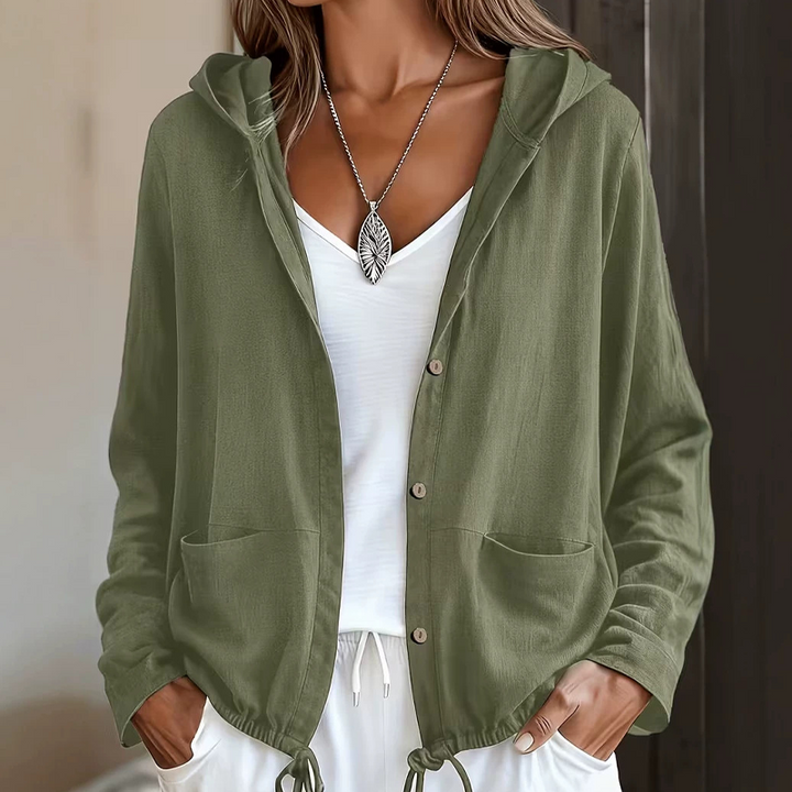 Anavella - Giacca con cappuccio e bottoni, vestibilità rilassata