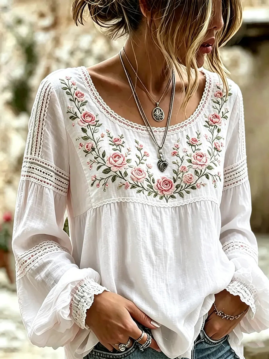 Tressalia - Blusa ricamata in lino