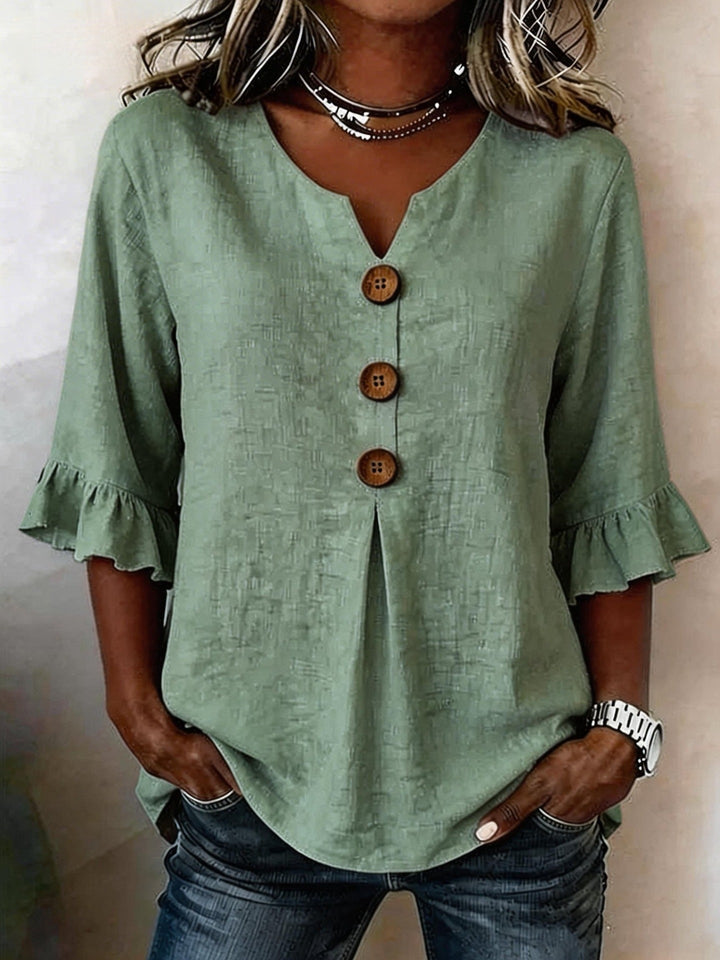 Jessara - Blusa in lino con maniche a volant