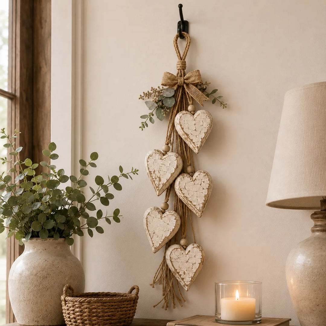 Alinora - Decorazione da parete con frange a cuore effetto invecchiato