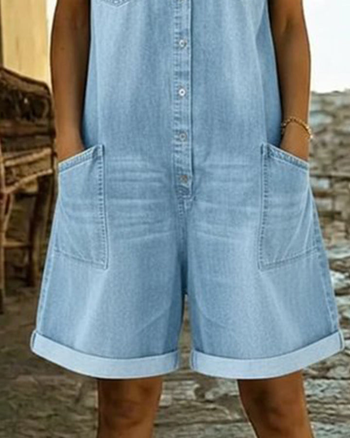 Ysmeria - Pagliaccetto in denim con abbottonatura frontale