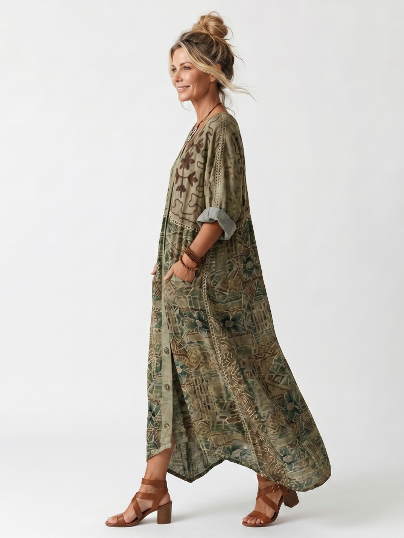 Roselisse - Abito midi leggero con bottoni frontali