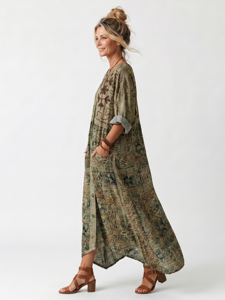 Roselisse - Abito midi leggero con bottoni frontali