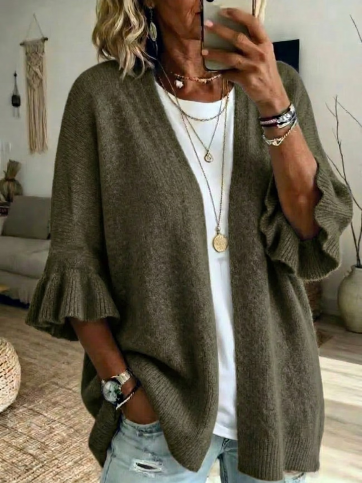 Acelynn - Cardigan con maniche a volant dal tocco morbido