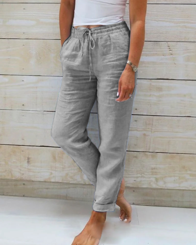Lorinne - Pantaloni in lino stretch