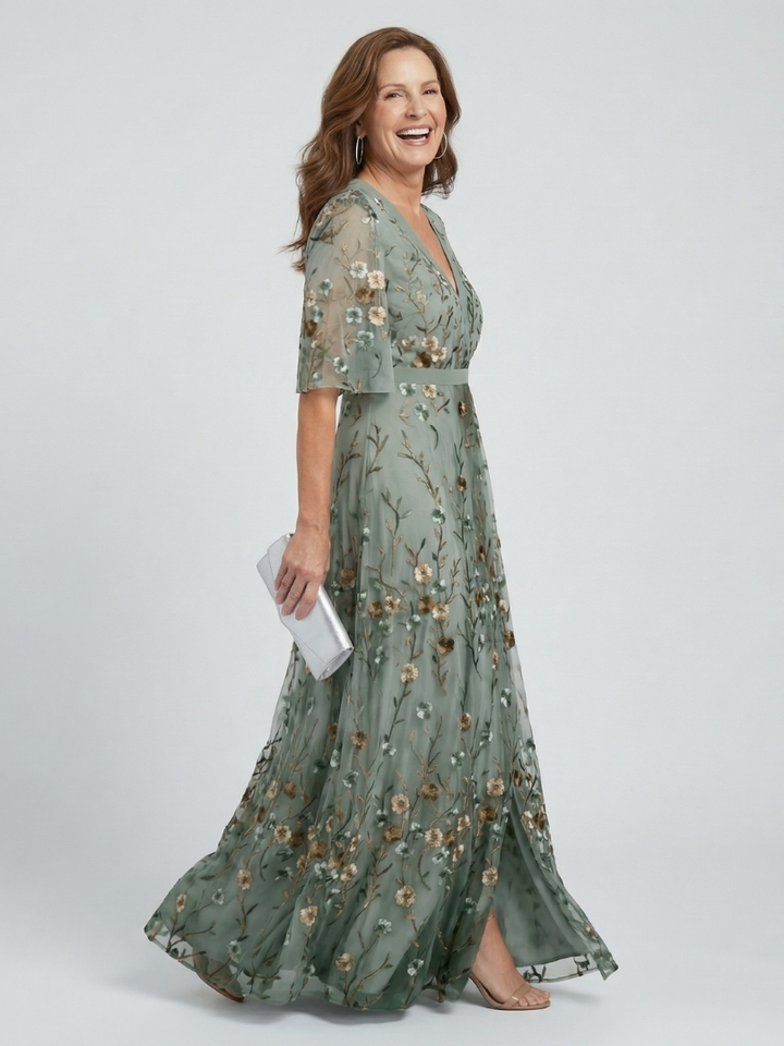 Liorisse - Abito midi leggero con scollo all'americana