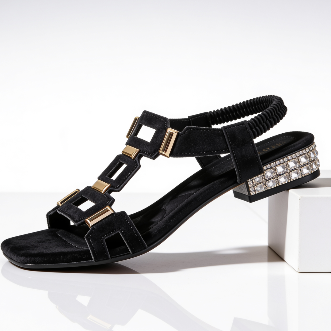 Marcella - sandali slingback con tacco a blocco e decorazioni in cristallo