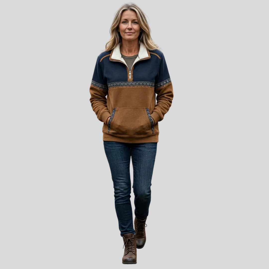 Coraia - pullover in pile con mezza zip