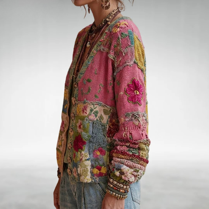 Celestara - Cardigan effetto patchwork morbido al tatto