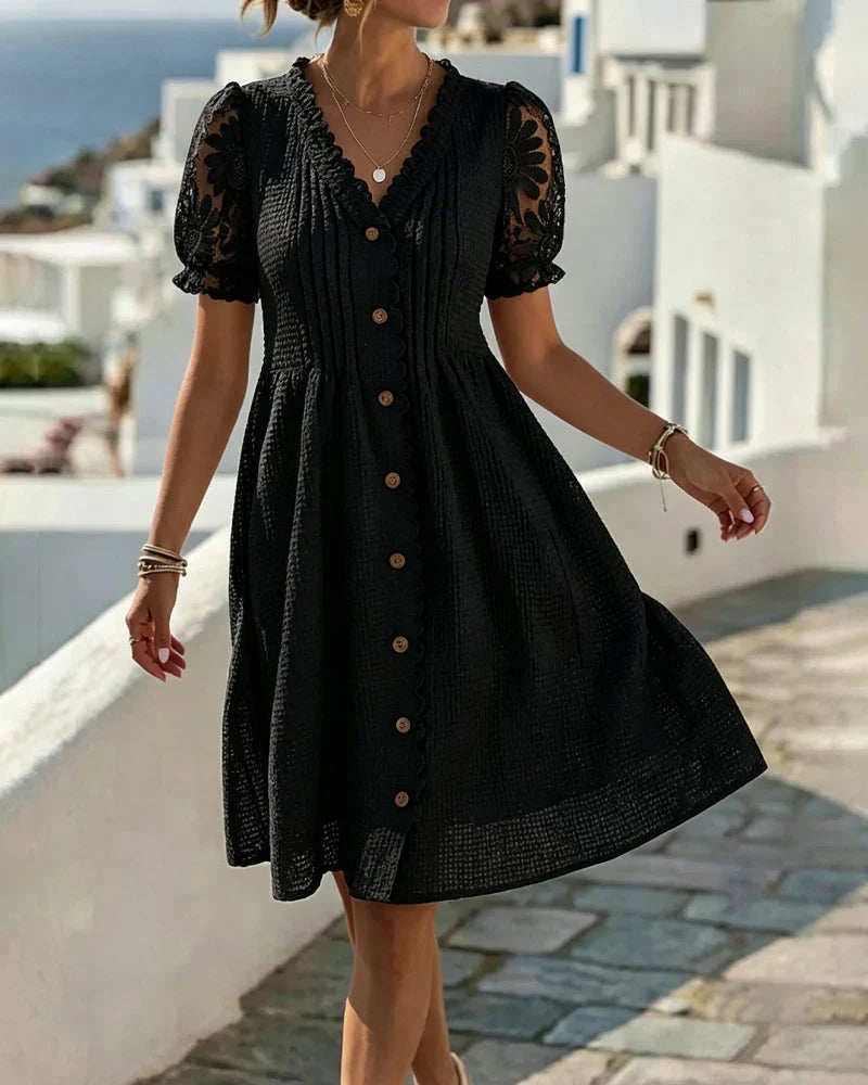 Emmara - Abito patchwork premium con maniche a sbuffo