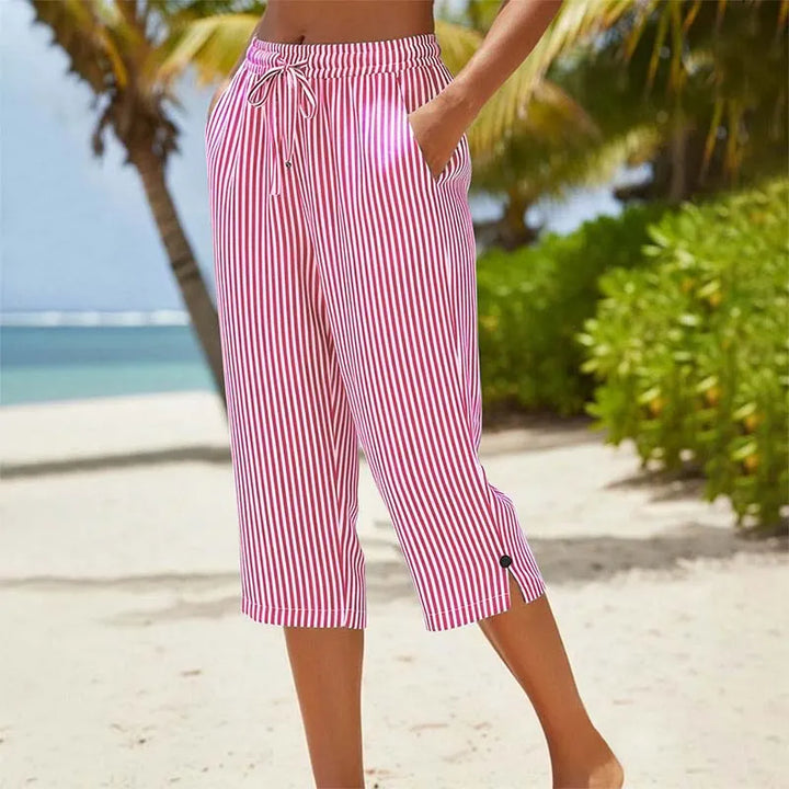 Roselina - Pantaloni capri a righe con coulisse