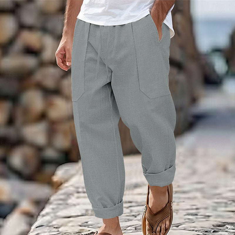 Halston - Pantaloni in misto lino dal fit rilassato